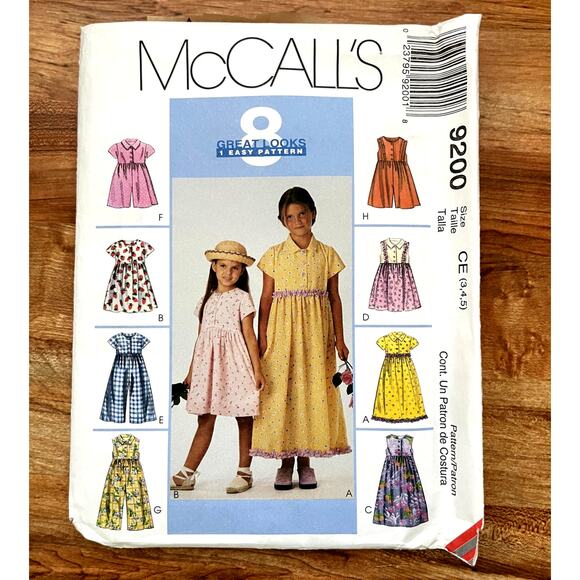 UNCUT Vintage 1990s McCalls 9200 Sewing Pattern Girls Size 3-5 Jumpsuit & Romper - Picture 1 of 2